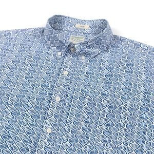 J Crew Shirt Mens Large Slim Stretch‎ All Over Geometric Blue White Button Down